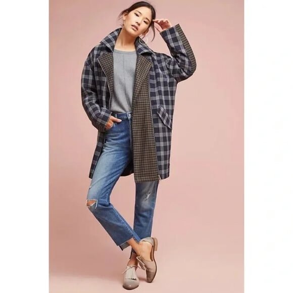 CARTONNIER by ANTHROPOLOGIE Double Play Oversize Blazer Coat Plaid Houndstooth L - Picture 2 of 8